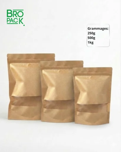 Sachet Doypack Kraft avec Fenêtre et Zip