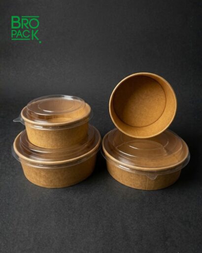 Bol en Carton Kraft avec Couvercle Transparent